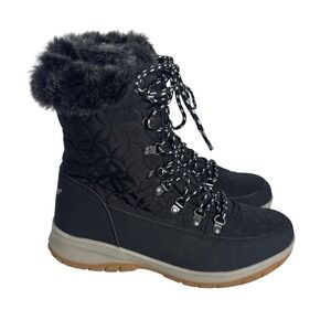Chooka Belltown Mid Faux Fur Black Quilted Winter Rain Boots Women's Size 9